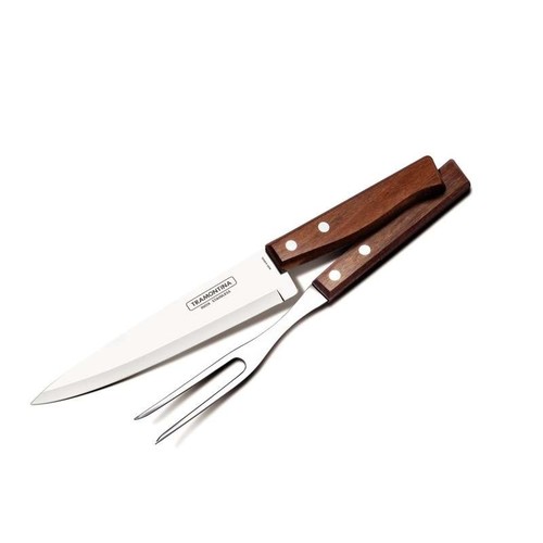 Jogo 2 Peças para Churrasco em Aço Inox com Cabo em Madeira Natural Tramontina