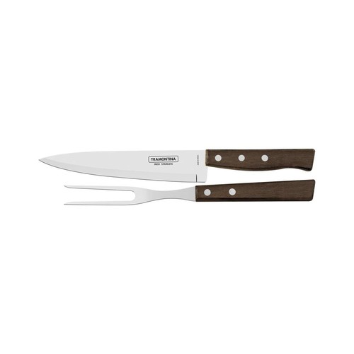 Jogo 2 Peças para Churrasco em Aço Inox com Cabo em Madeira Natural Tramontina