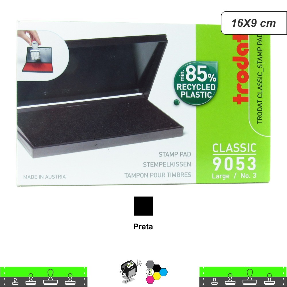 Almofada Carimbeira Alta Definição - Preta 16X9 cm Trodat 9053