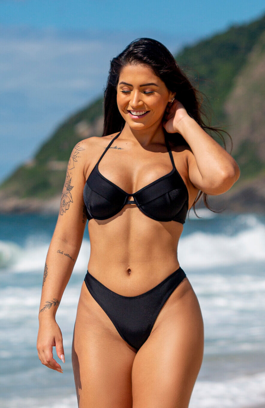 Conjunto Biquíni com Aro e Calcinha Fio Duplo Preto