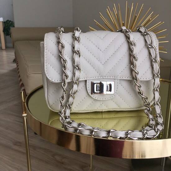 VERSALHES PEQUENA Bolsa de corrente em couro legítimo branca off-white matelassê chevron
