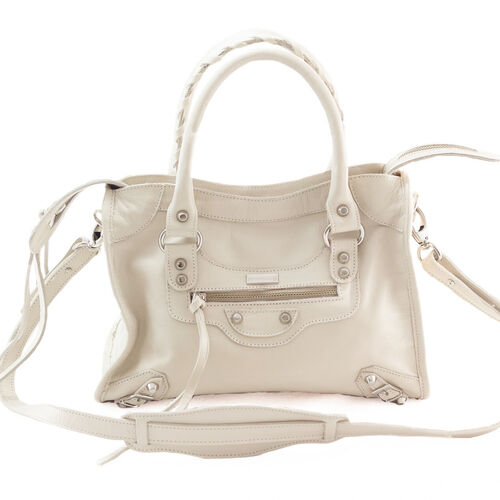 BARCELONA MÉDIA Bolsa média couro legítimo off white