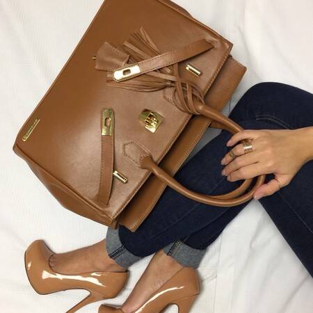 PARIS G Bolsa de mão couro legítimo caramelo