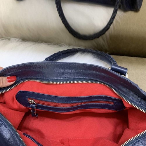 BARCELONA TRADICIONAL Bolsa grande couro legítimo azul marinho