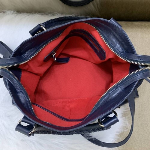 BARCELONA TRADICIONAL Bolsa grande couro legítimo azul marinho